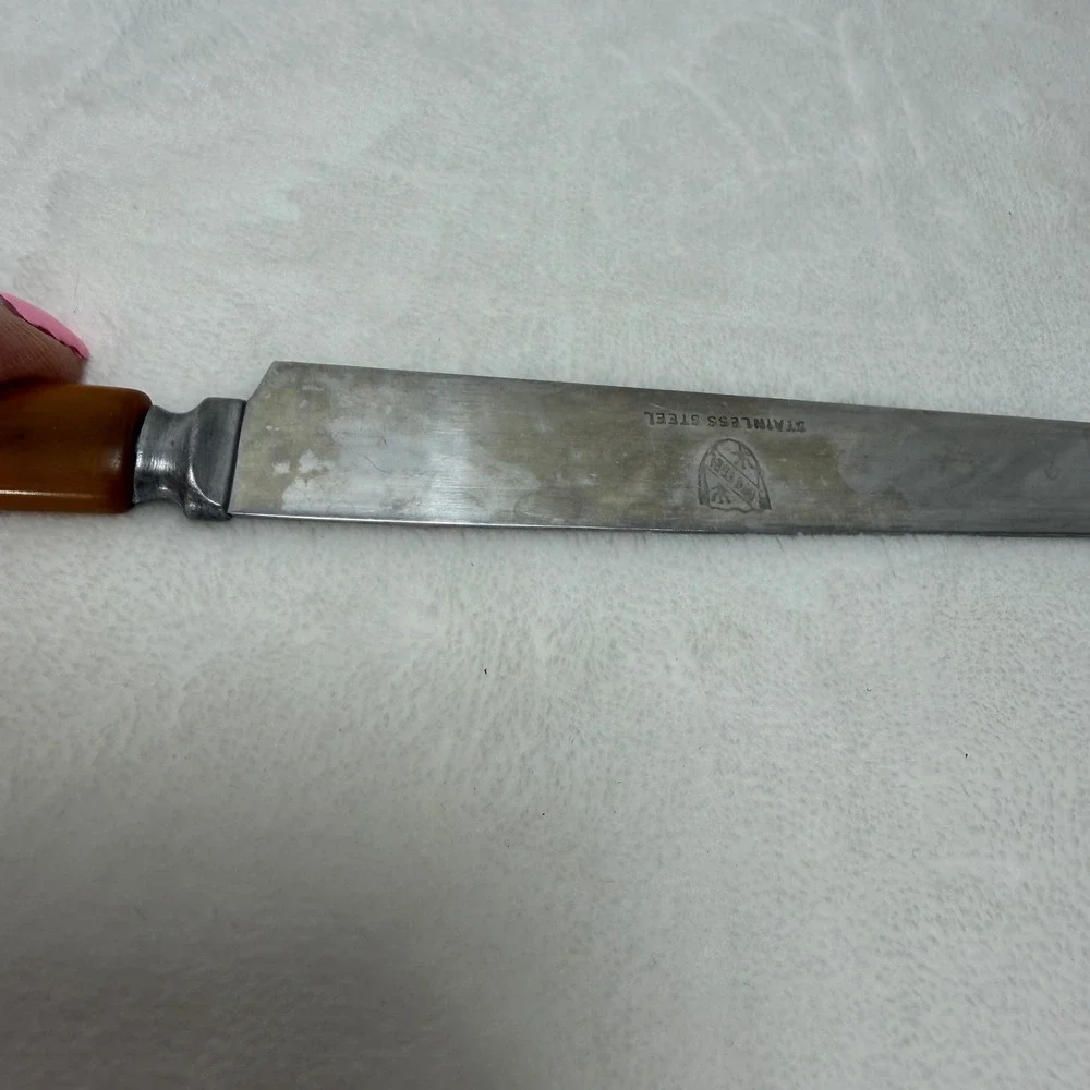VTG Butterscotch Bakelite Handle Dinner Knife Art Deco‎ Stainless Steel Blade